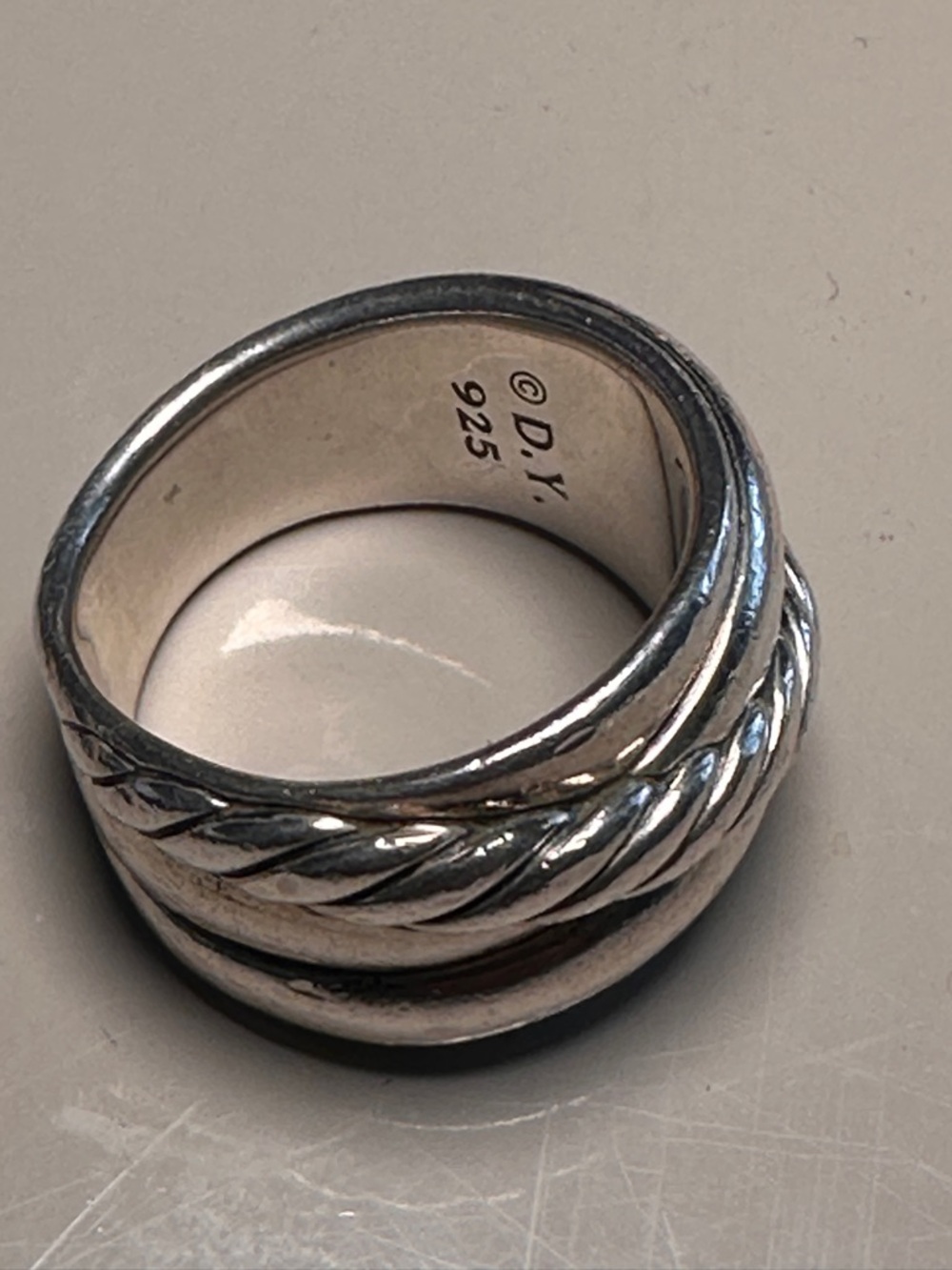 David Yurman sterling silver 15mm wide cross over cable band ring